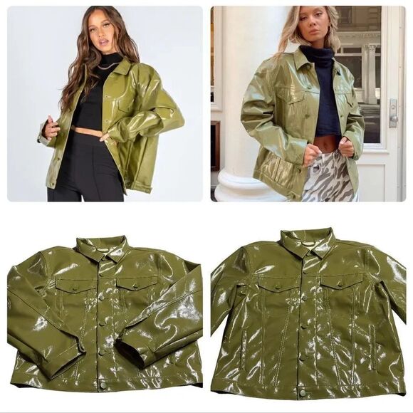 Princess Polly Jackets & Blazers - Princess Polly Starboy Green Vegan Leather Jacket MEDIUM/LARGE NWT